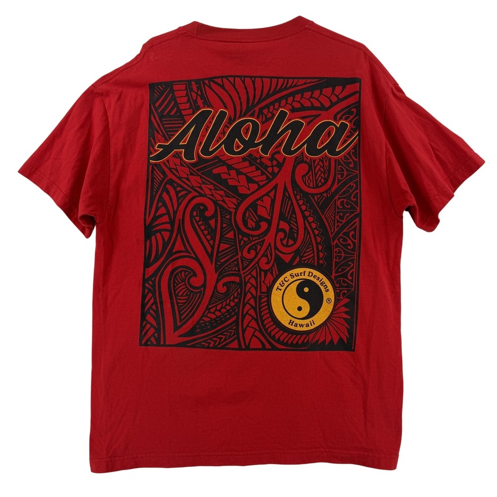 T&C Surf Designs Shirt Mens XL Red Aloha Yin Yang Hawaii Graphic Tribal Tee
